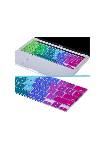Macbook Pro Türkçe Q Çeviri Klavye Koruyucu Us Ansı Amerikan Düz Enter A2338 M1 M2 A2251 A2289 A2141 Uyumlu Silikon Keyboard Cover Touch Bar Pembe Yeşil