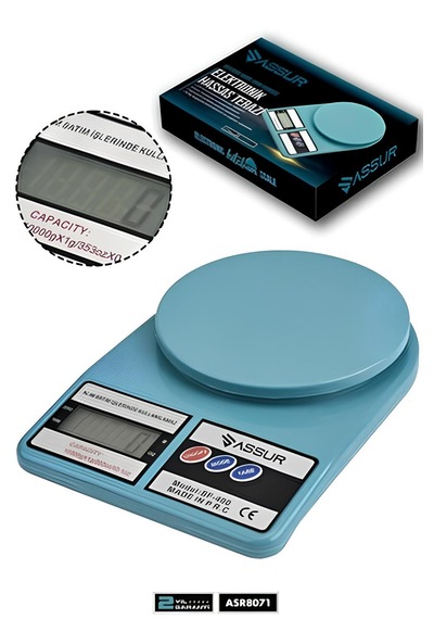 Assur Asr8071 Dijital Mutfak Terazisi 1 Gr 10 Kg Hassas Ölçüm Tartı Hassas Terazi Mavi 40 Adet