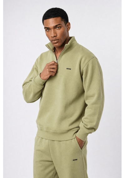 Erkek Respire Basic Half Zip Oversize Sweatshirt Küf