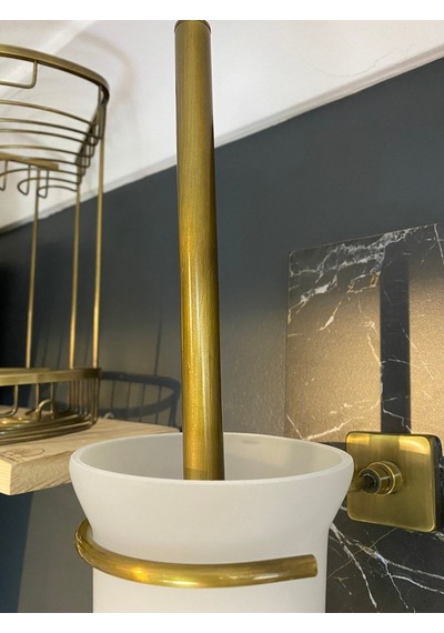 İsaoğlu Yapı Mat Gold Tuvalet Fırçası Antik Gold Tuvalet Fırçalık Komple Pirinç Paslanmaz Gold
