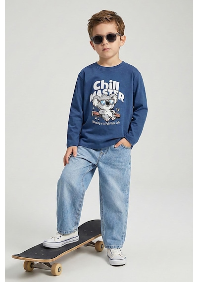 Dmb Boys & Girls Erkek Çocuk Baggy Kalıp Denip Kot Pantolon Mavi 4-9 Yaş-2721