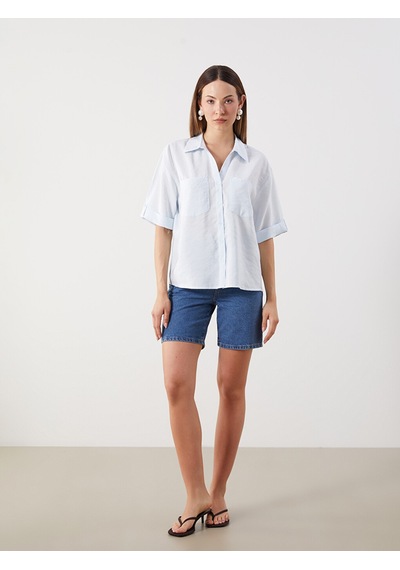 Lcw Comfort Mavi Modal Karışımlı Oversize Kadın Gömlek