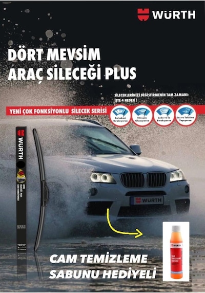 Würth Dört Mevsim Araç Sileceği Plus 450 Mm 18 In 9 Farklı Aparat Cam Sabunu Hediyeli