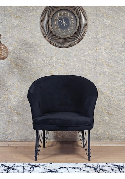 Zafir Tekli Teddy Siyah Boyalı Telli Ayak Çay Seti Koltuk Tekli Berjer , Balkon, Salon, Ofis Siyah