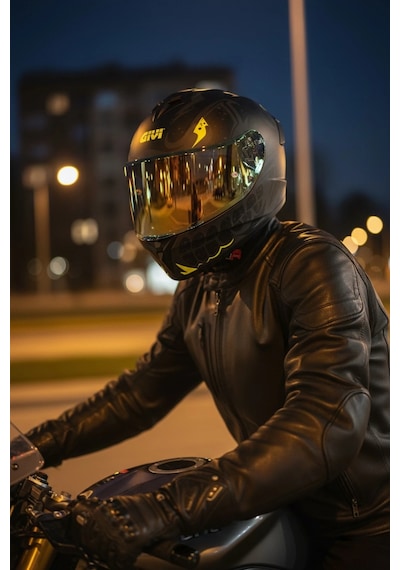 Gıvı 50.x Bones Sarı 1 Renkli 1 Şeffaf Vizörlü Motosiklet Kask Gold Vizör + Şeffaf