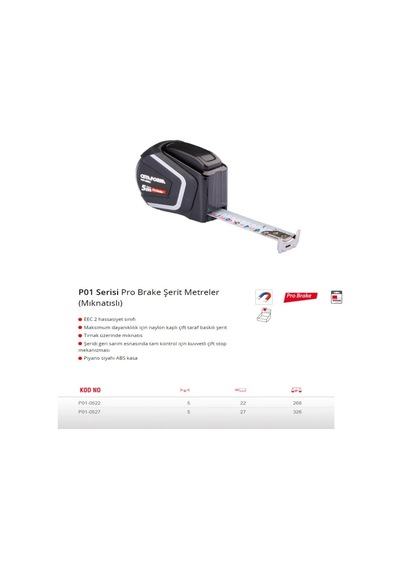 Lexroo Pro Brake Şerit Metre - 5mx27mm - Mıknatıslı 5 / 19 MM