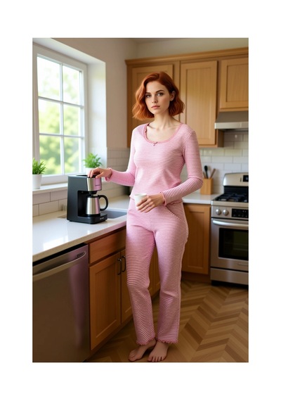 Ersefa Kadın Çizgili Kaşkorse Pijama Takımı Dantel Detaylı Fonksiyonel D Pembe