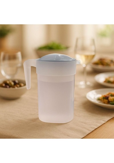 Plastik Oval Sürahi Kapaklı Su Sürahisi 2l, Gri Kapak