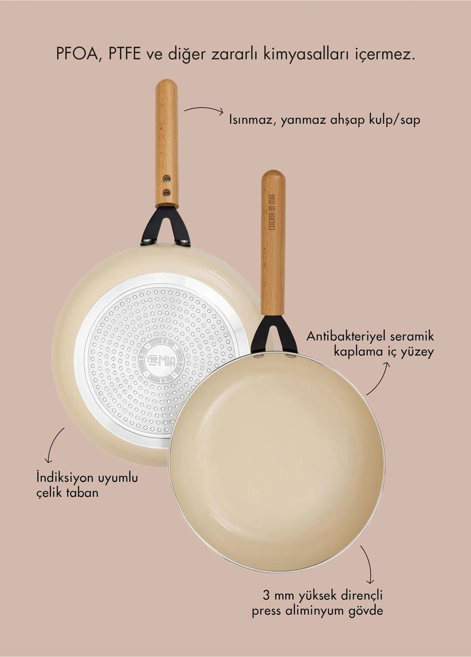 The Mia Cucina Tava 26 Cm Seramik Kaplama Krem