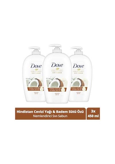 Dove Nemlendirici Sıvı Sabun Hindistan Cevizi Yağı Ve Badem Sütü Özü 450 Ml X3