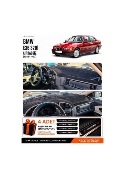 Bmw 3.20ı E36 Aırbagsiz 1990-2000 Uyumlu Torpido Örtüsü, Torpido Kılıfı - Siyah-gri - Bm013