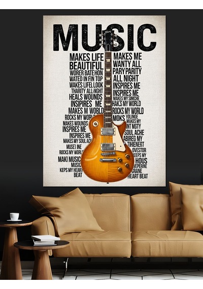 Ahşap Tablo Müzik Gitarı Notaları Soyut