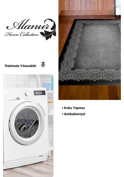 Dekoreko Kaymaz Taban Djt Mutfak Halısı Star Pamuk Modern 1674 gri