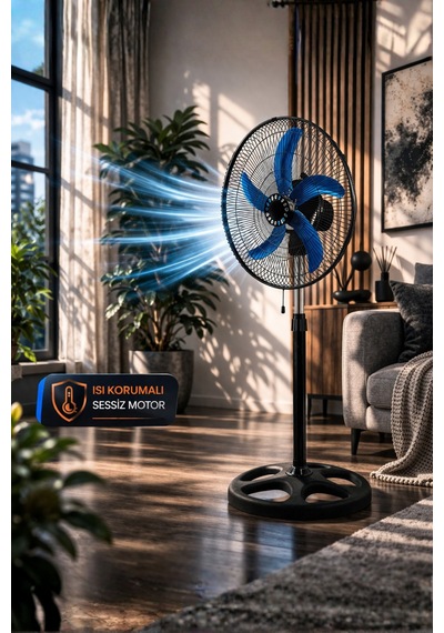 Diğer - Siyah - Sanayi Tipi 80w Güçlü Vantilatör 56cm Isı Yalıtımlı Motor 5 Pervaneli Mpıa Vt10 Ev Ofis Ayaklı Fan