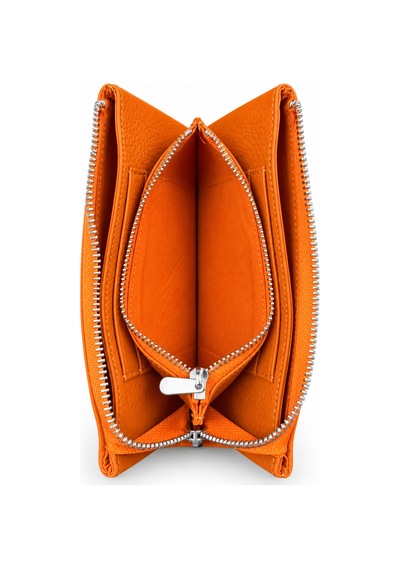 Alphaclub Bag Hakiki Deri Çok Bölmeli Fermuarlı Bilek Askılı Unisex Cüzdan Turuncu