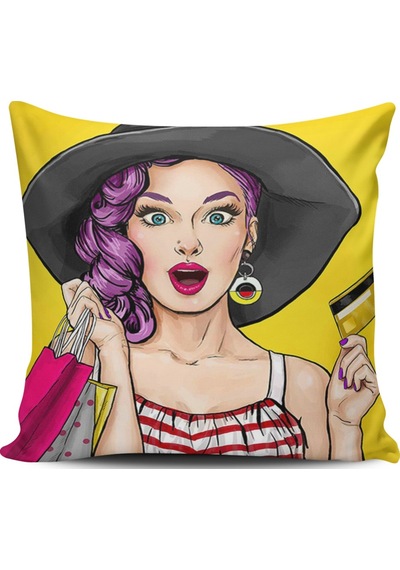 Kırlent Dünyası Pop Art Kızı Dijital Baskılı Kırlent Kılıfı (387092263)
