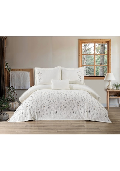 Bohem Çiçekli 4 Parça Gri Pike Takımı 240 X 260 Cm Gri