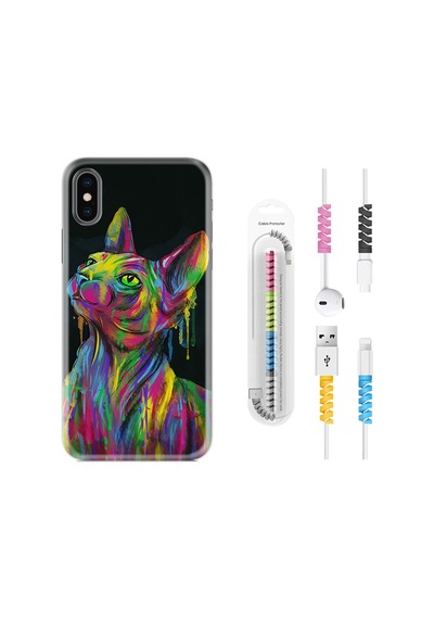 Apple Uyumlu iPhone XS Max Kılıf Kablo Koruyuculu Color Cat 1754