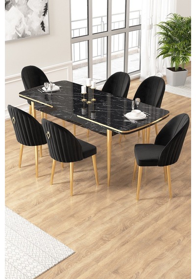 Canisa Edaf Serisi 80x132 Açılabilir Siyah Mermer Desen Mutfak Masa Takımı 6 Sandalye Gold Detay Masa Siyah Mermer Desen Sandalye Siyah Gold Ayak Canisa Edaf Serisi 80x132 Açılabilir Siyah Mermer Desen Mutfak Masa Takımı 6 Sandalye Gold Detay Masa Siyah Mermer Desen Sandalye Siyah Gold Ayak