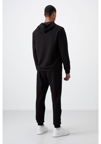 Tommy Life Siyah - Siyah Pamuklu Kalın Yumuşak Dokulu Comfort Fit Nakışlı Erkek Eşofman Takım - 85255 Siyah