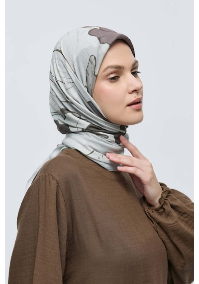 Moda Kaşmir Şakayık Desen Bambu Eşarp Antik Bej