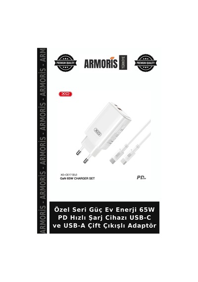 Özel Seri Güç Ev Enerji 65w Pd Hızlı Şarj Cihazı Usb-c Ve Usb-a Çift Çıkışlı Adaptör