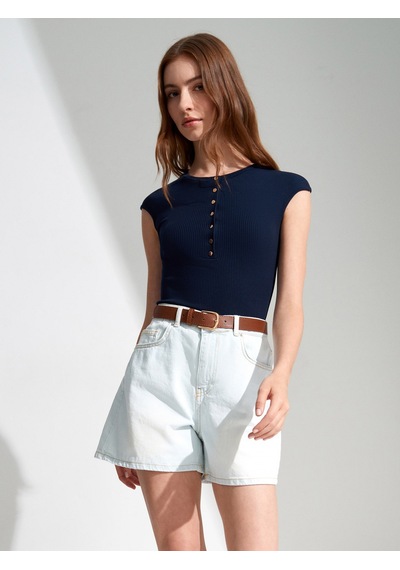 DİLVİN 72334 Pamuk Mini Kot Şort-mavi