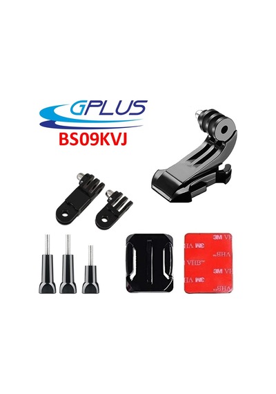 Gplus Bs08kvj 8 Parça Oval Zemin Kavisli Yüzey Vidalı J-hook 3 Yollu Aksiyon Kamera Uyumlu 3m Yapışkan Motor Kask Bağlantı Seti Siyah