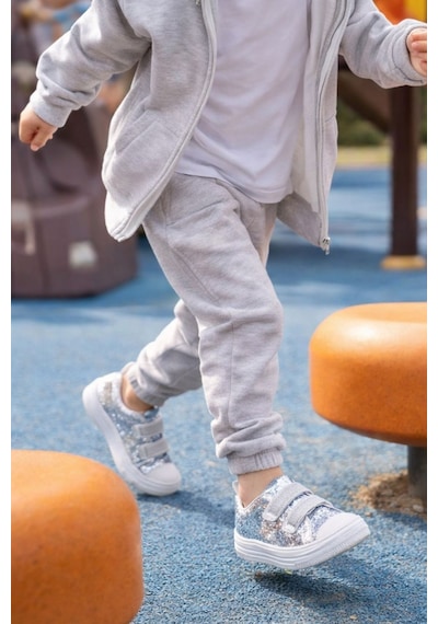 Muggo Oriella Kız Çocuk Cırt Cırtlı Simli Günlük Sneaker Spor Ayakkabı Gümüş