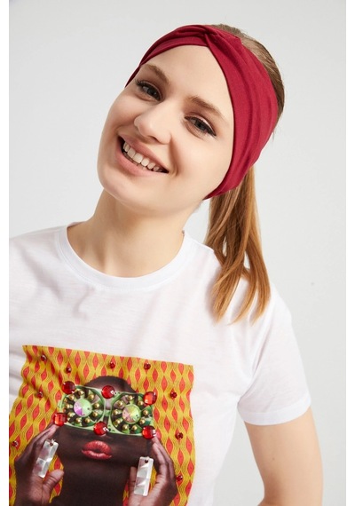 Kadın Çapraz Bağlamalı Pamuklu Penye, Kaymaz, Yumuşak, Esnek, Saç Bandı Bandana Bordo