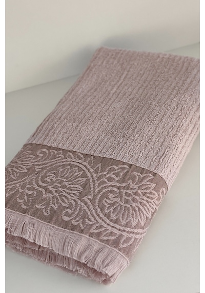 Püsküllü Bambu Banyo Havlusu - Lila Renk Ekstra Yumuşak Havlu - 70x140 Cm - Kabartma Bordürlü Lıla Lila