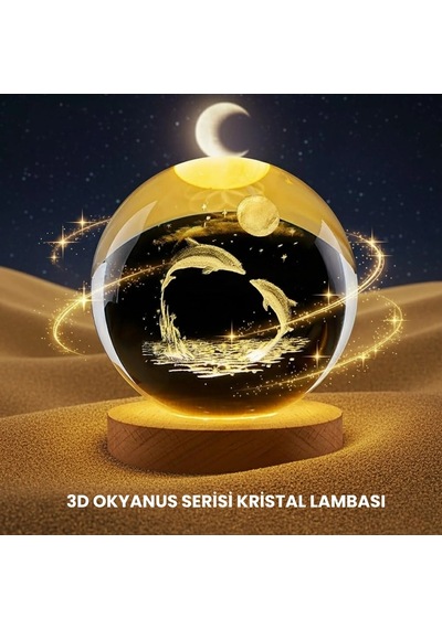 Buğz Yunus Temalı Kristal Küre Usb Işıklı Ahşap Altlıklı Gece Lambası