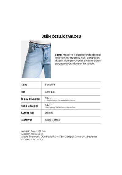 Itsbasic Kadın Ice 2s6-3 Barrel Mid Rise Fit Orta Bel Denim Jean Buz Mavi