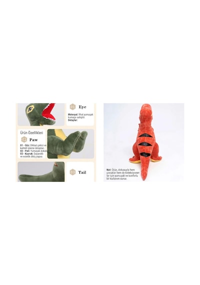 2'li Xl T-rex Dinozor Peluş Oyuncak Seti 55 Cm İthal Soft Kumaş Uyku Oyun Arkadaşı Çocuklara Hediye Çok Renkli