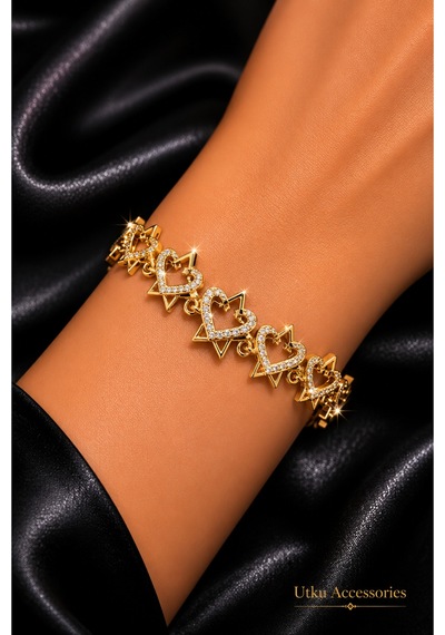 Cm Jewelry Taşlı Gold Ayarlanabilir Çelik Bileklik Altın 08527192