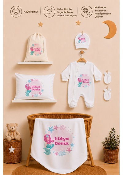 Pia Baby Kız Bebek İsimli %100 Pamuk Hastane Çıkışı 6 Parça Tulum Şapka Eldiven Hediye Seti 2073tybk0x Krem