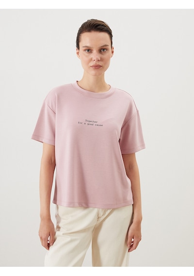 Lcw Comfort Pembe Baskılı Soft Touch Kadın Tişört
