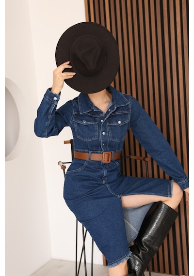 Kene Jeans Lacivert Kemerli Uzun Kol Çıtçıt Kapamalı Ön Yırtmaçlı Etek Püsküllü Elbise Lacivert Kene Jeans Lacivert Kemerli Uzun Kol Çıtçıt Kapamalı Ön Yırtmaçlı Etek Püsküllü Elbise Lacivert
