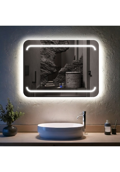 Recta Beyaz Led'li Kumlamalı Lavabo & Banyo Aynası Dokunmatik Sensörlü 65 X 90 Cm
