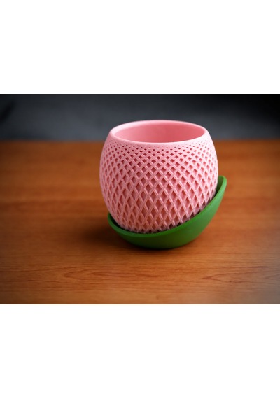 3d Baskı Küre Saksı - Kafes Dokulu İki Parçalı Dekoratif Saksı - Pembe-yeşil Belirtilmemis