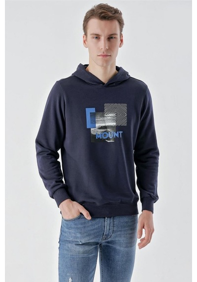 Slimfit Kapşonlu Önü Baskılı 2 İplik Erkek Sweatshirt 001