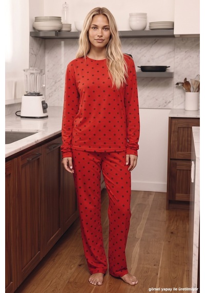 Siyah İnci Kırmızı Yıldız Desenli Termal Kumaşlı Ultra Soft Yumuşak Örme Pijama Takımı 26226324 Siyah İnci Kırmızı Yıldız Desenli Termal Kumaşlı Ultra Soft Yumuşak Örme Pijama Takımı 26226324