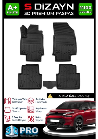 S-dizayn Citroen C3 Aircross 3d Pro Havuzlu Paspas 2017 Üzeri A+ Kalite
