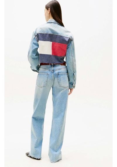 Tommy Jeans Kadın İkonik Şeritli Kısa Jean Mavi Ceket Dw0dw210631a5 Mavi