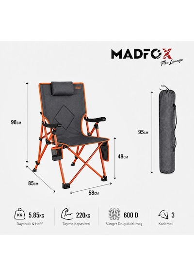 Madfox Flexlounge Ember 3x Katlanabilir Kamp Sandalyesi Turuncu