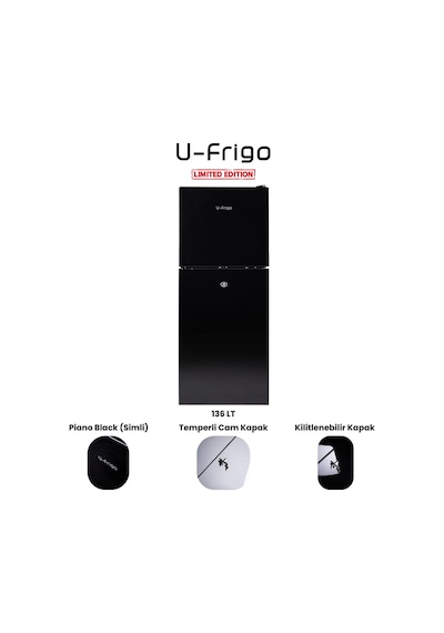 U-frigo 136 Lt 12-24v Marin/karavan Kompresörlü Buzdolabı Temperli Cam Kapak Limited Edition Siyah