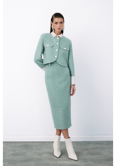 Sateen Süs Düğmeli Tüvit Kalem Etek - Mint-135079 Mint