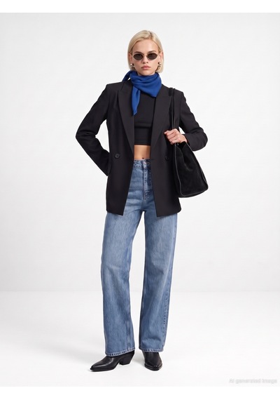 Dilvin 60837 Kruvaze Blazer Ceket Siyah