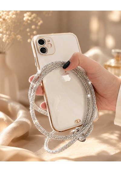 Silver Taşlı Telefon Boyun Askısı Kristal Taşlı Şık Boyun Askısı