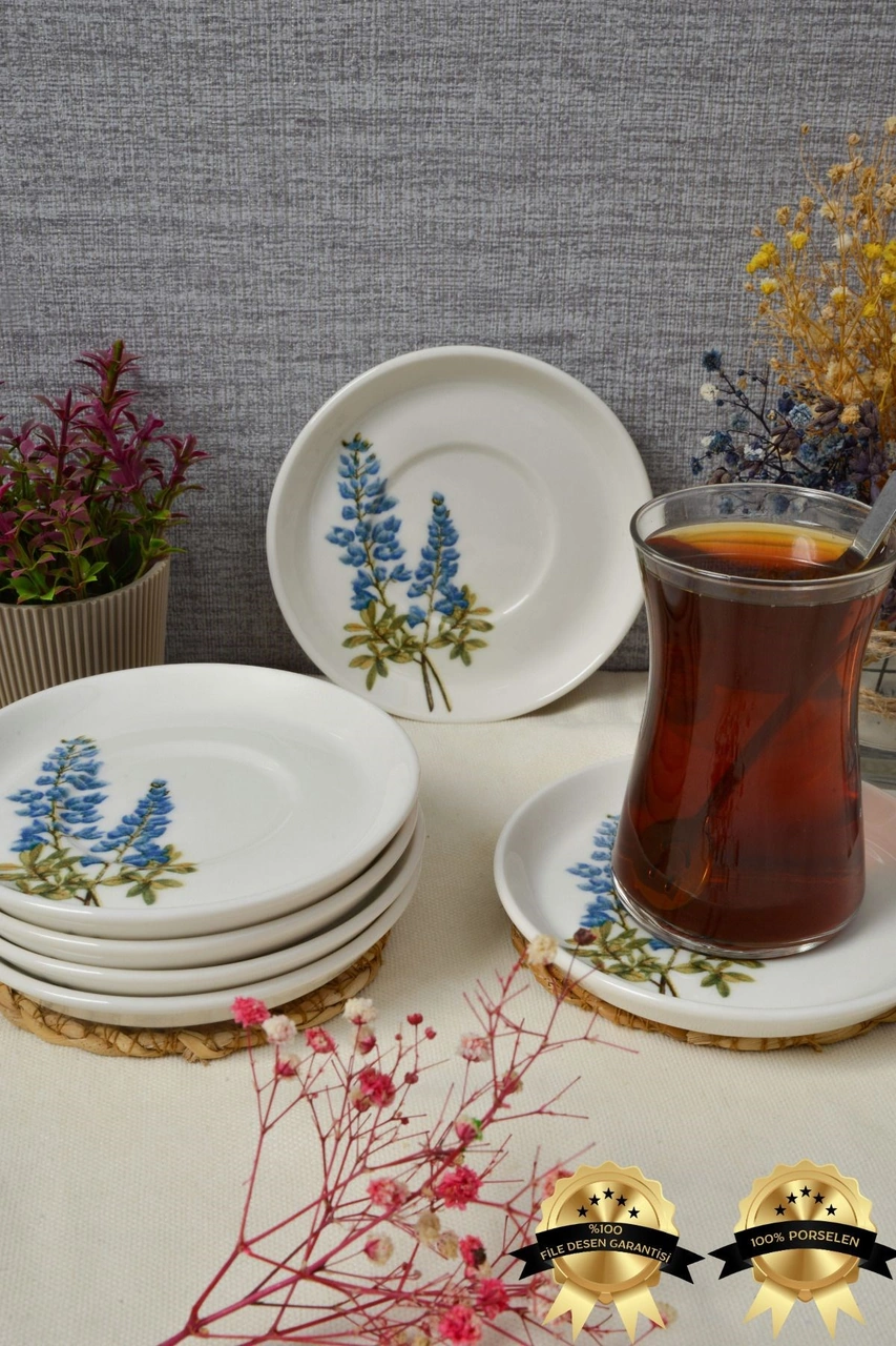 Hazeran 6'lı Porselen Çay Tabağı Seti Beyaz